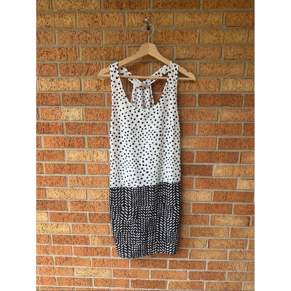 Loft Sleeveless Black and White Dress Women's Medium Geometric Pattern
